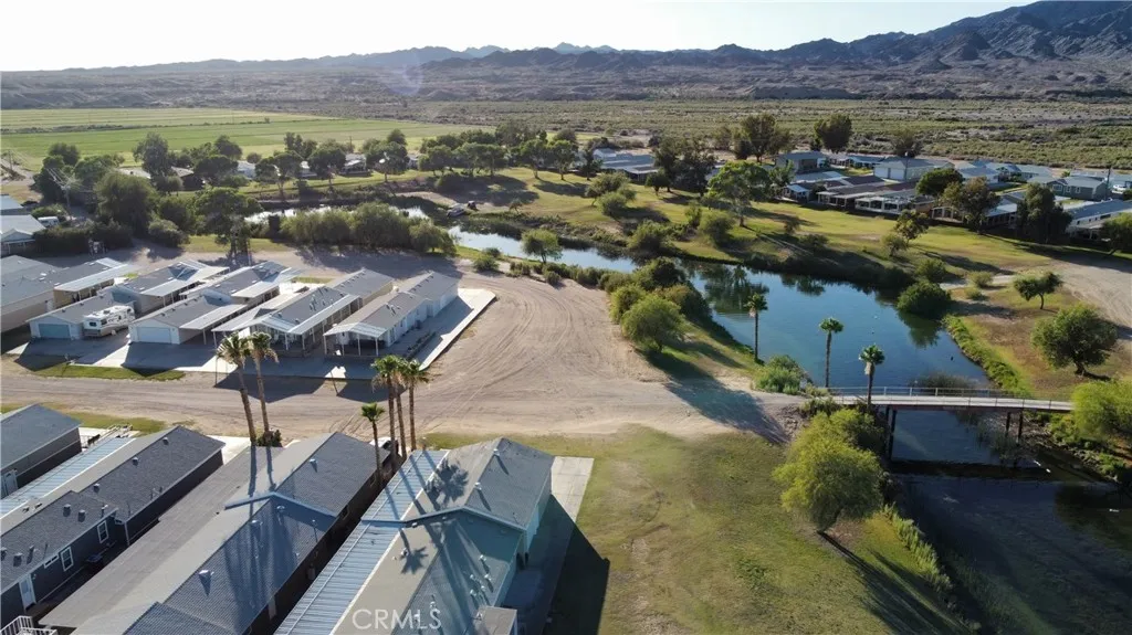 Resort lagoon, launch ramps, and bridge connecting both sides of the park