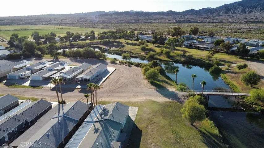 Resort lagoon, launch ramps, and bridge connecting both sides of the park