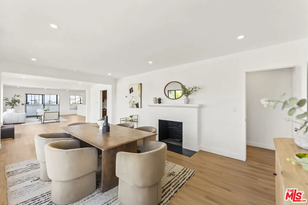 Dining area and fireplace