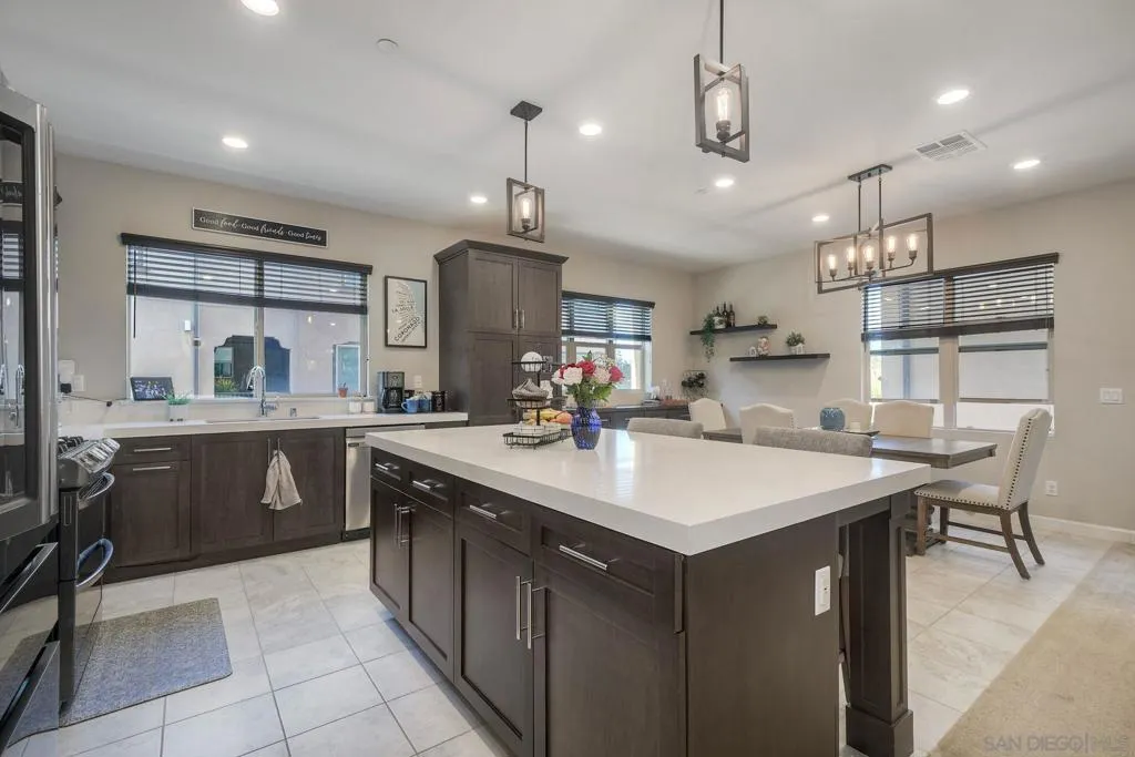 Kitchen with views to large dining area