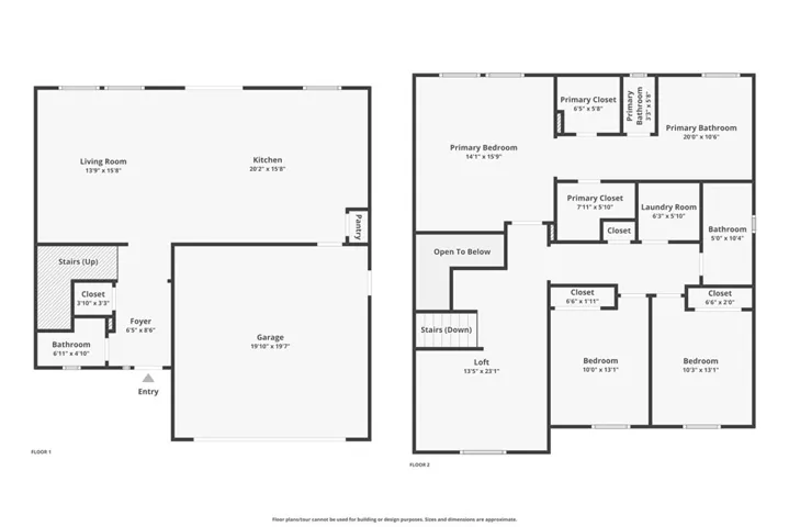Floor plan level 1 & 2. Measurements are approximate.