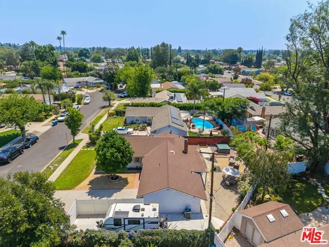 Aerial view of home & backyard