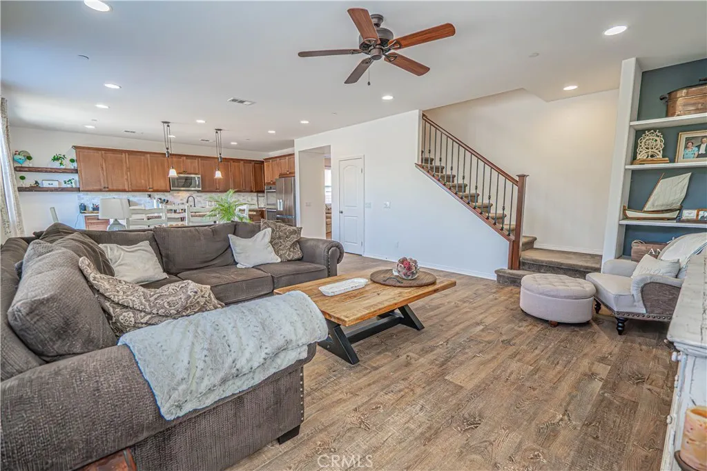 Family Room looking at built in shelving