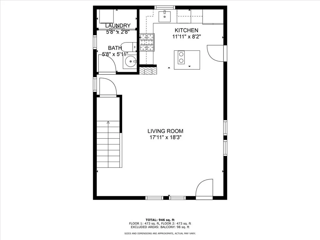 Bottom story with measurements.