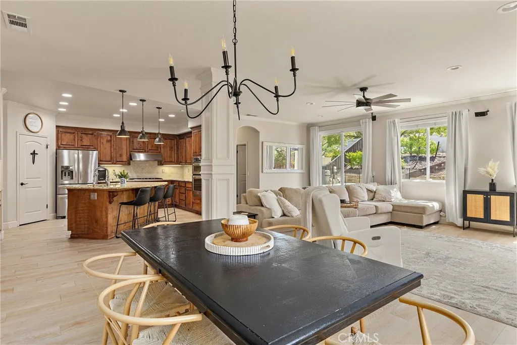 The kitchen opens to the family room & dining area.