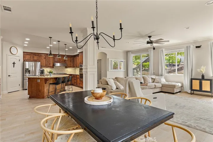 The kitchen opens to the family room & dining area.