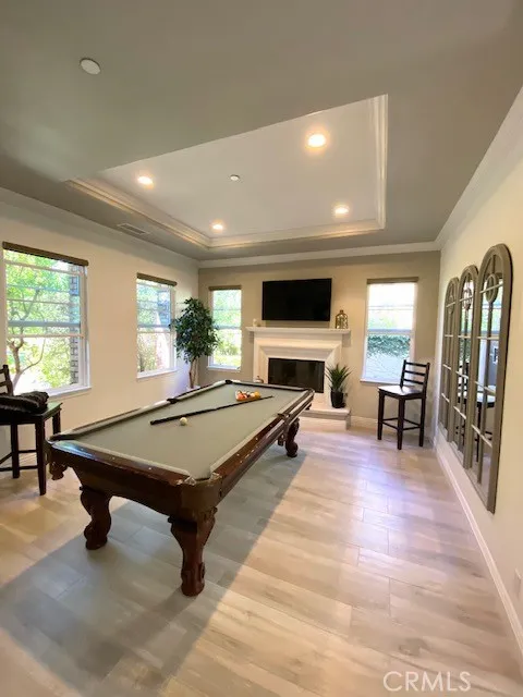 Pool Table room with fireplace