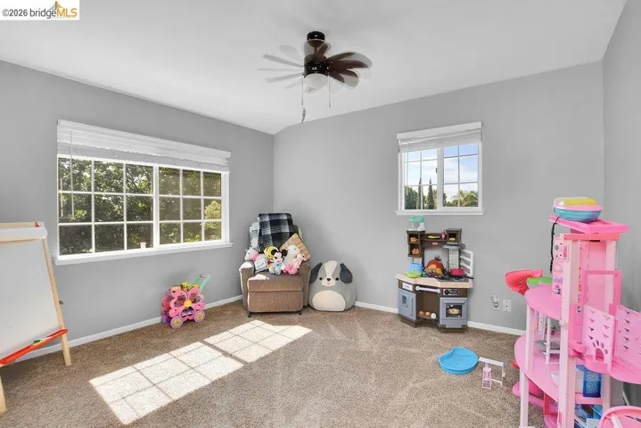 Carpeted room featuring multiple windows with horizontal blinds, providing natural illumination