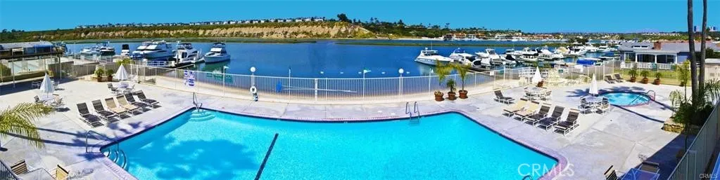 View across the pool to the bay