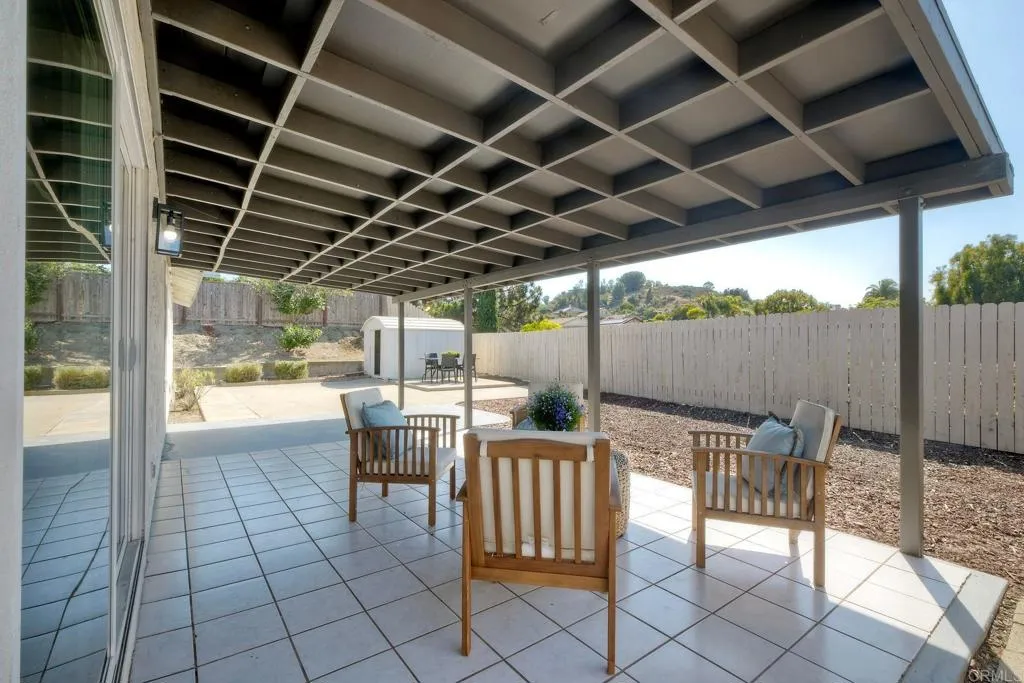 Covered back patio w/treetop views