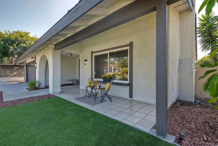 Covered front patio plus drought friendly turf