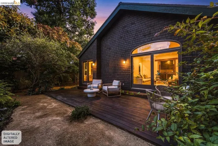 Private outdoor deck with dark wood-finish planks