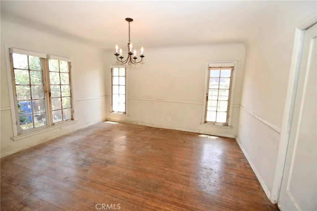 Hardwood floors and chandelier