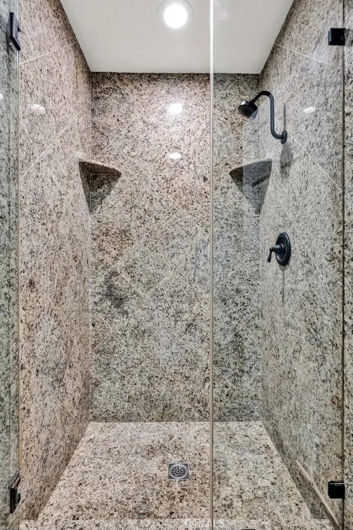 Remodeled shower in the primary bathroom.