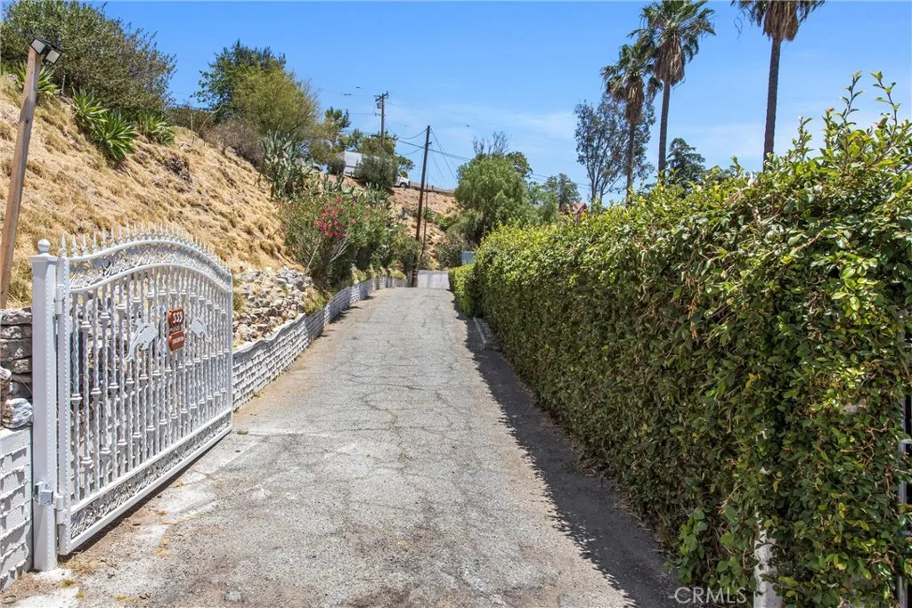 Front gate with long driveway