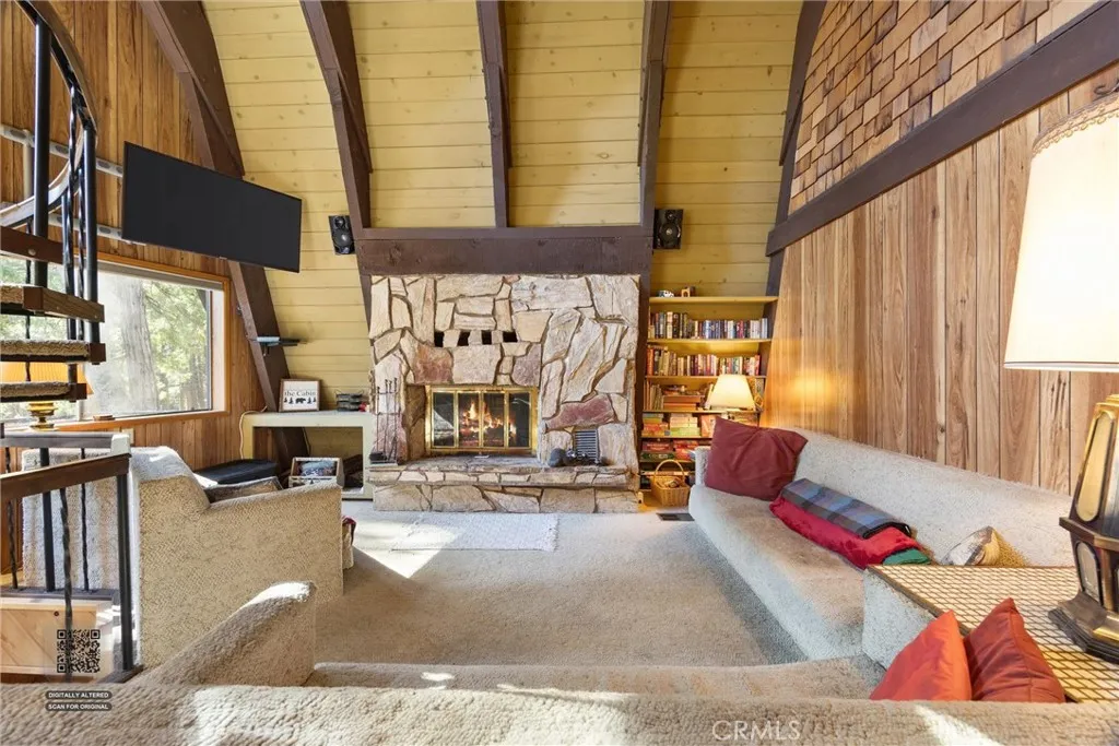 Living Room with cathedral ceilings