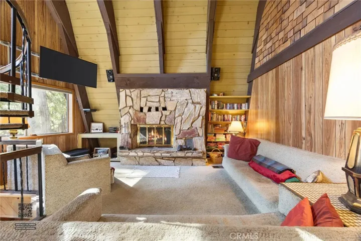 Living Room with cathedral ceilings