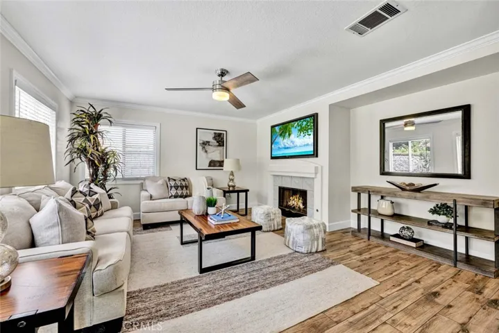 Family room with fireplace