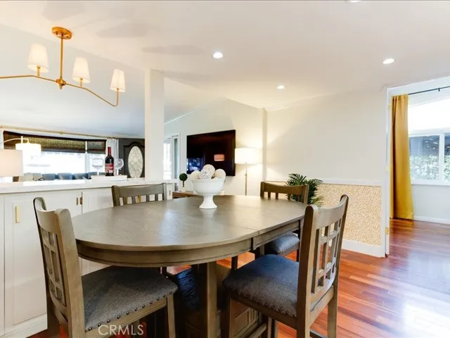 Dining area with overhead canned and dimable lights