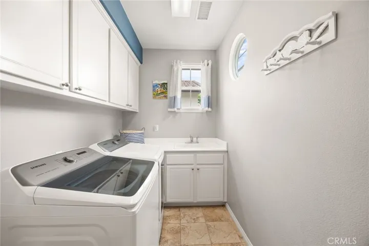 Inside Laundry Room with Utility Sink & Cabinetry