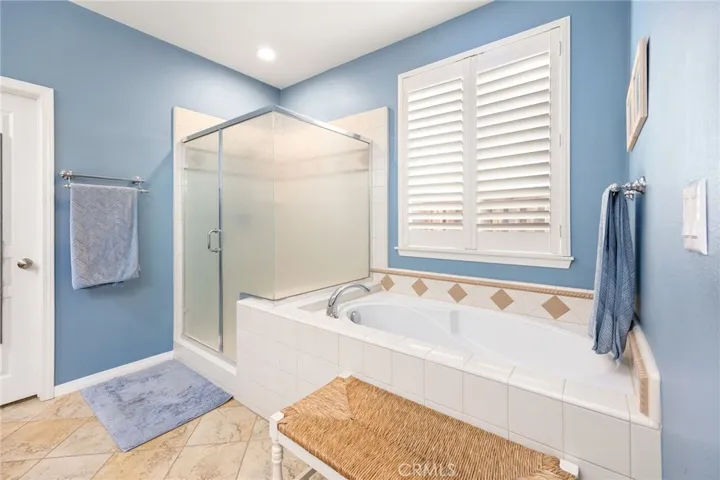 En-Suite Bathroom with Privacy Shower Glass, Large Soaking Tub and Walk-In Closet