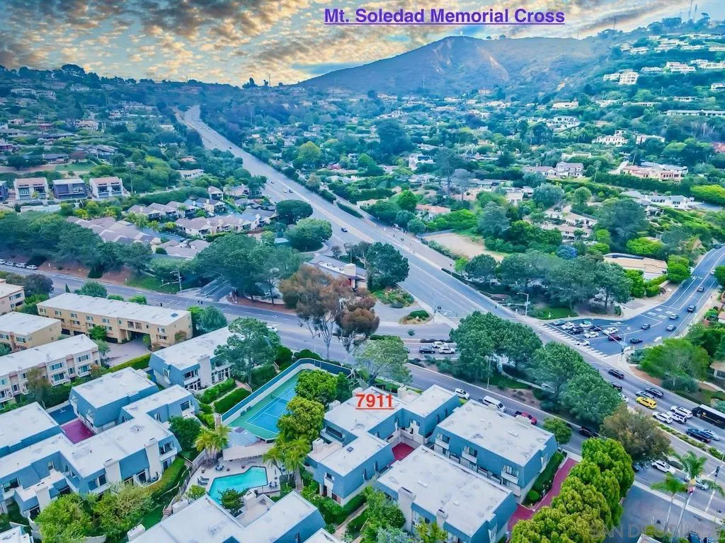 Aerial View of Mount Soledad's Memorial. You can see Mount Soledad from 7911 Caminito del Cid.
