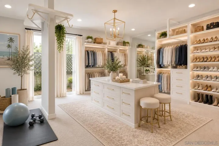Virtually Staged. 3rd Bedroom: Optional His/Her's Dressing Room/Children's Room/Office/Home Gym, & Bathroom Ensuite. Custom Curated Closets and Ballet Bar. Opens to the Huge Balcony Adjoining Primary Bedroom.