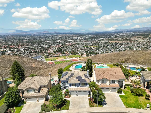 Arial shot of front of home 16318 sun summit drive, riverside, california 92503