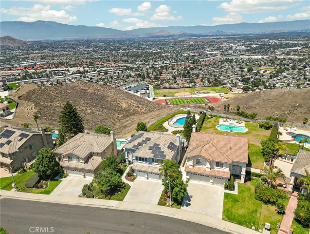 Arial shot of front of home 16318 sun summit drive, riverside, california 92503