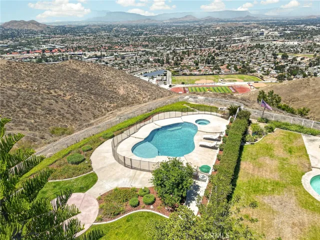 Back yard pool and view arial shot 16318 sun summit drive, riverside, california 92503