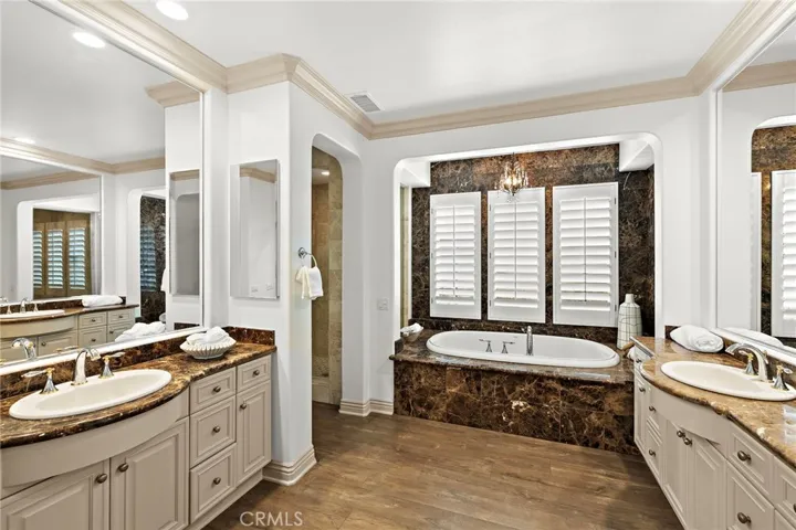 primary bathroom, with soaking tub and walk in shower