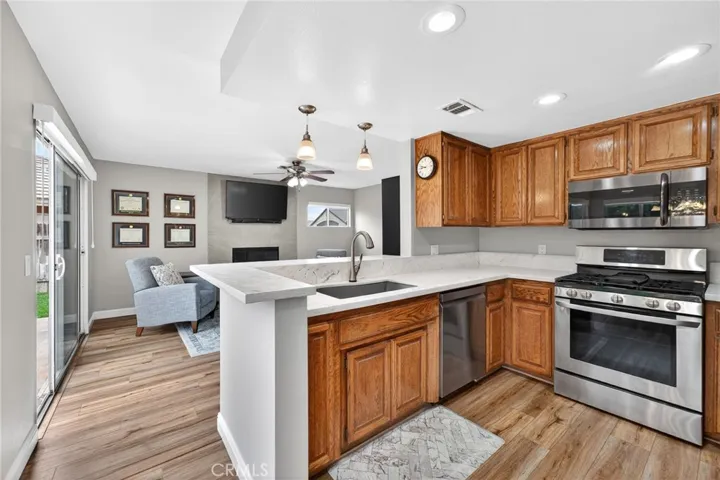 Kitchen view towards family room