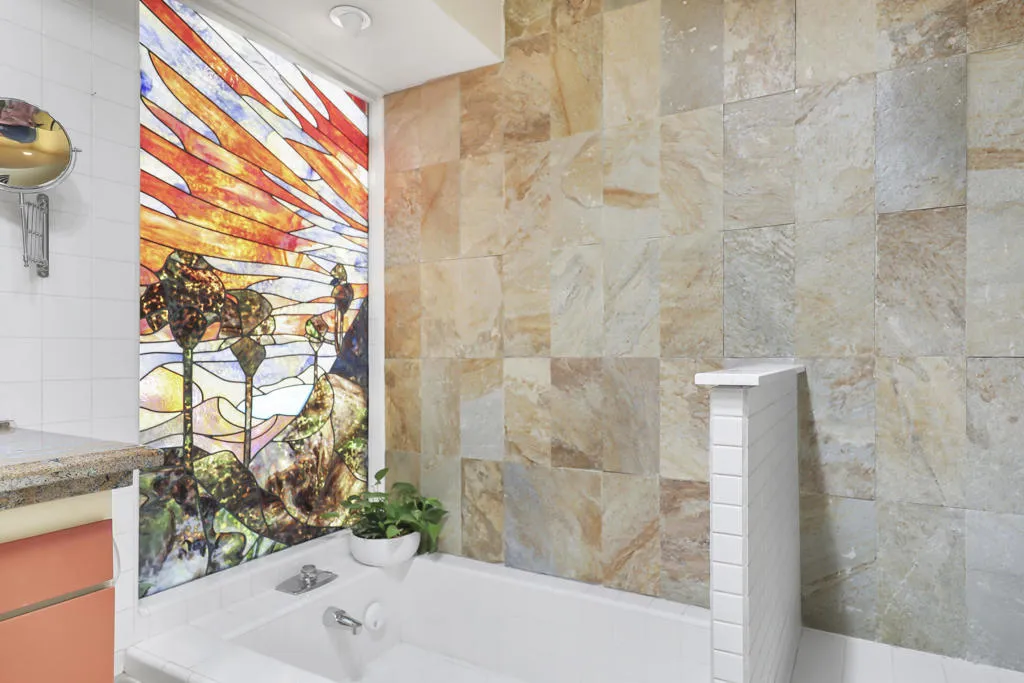 Primary Bath Stain glass wall