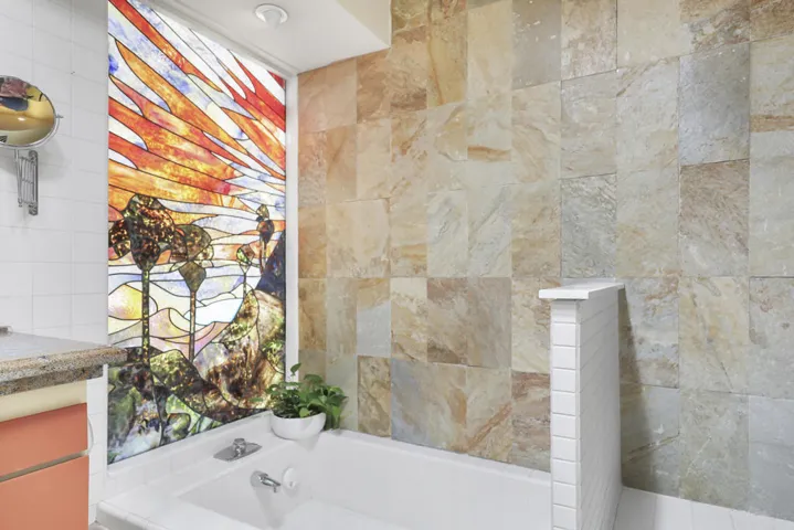 Primary Bath Stain glass wall
