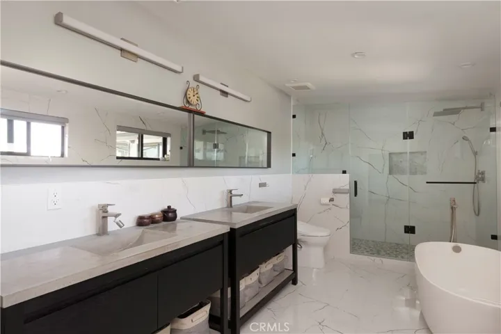 Primary room bath with soaking tub and separate walk in shower