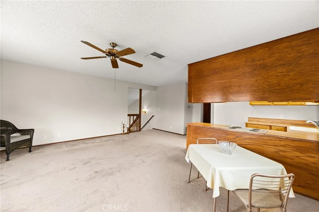 Kitchen, dining, living room upstairs