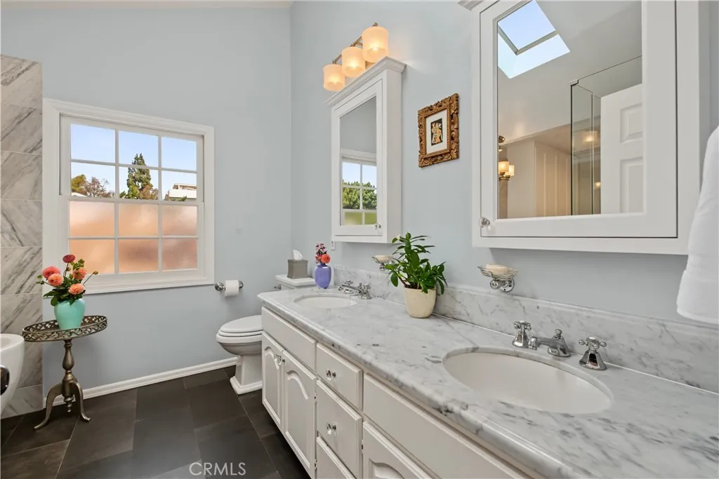 Master bathroom with dual sinks