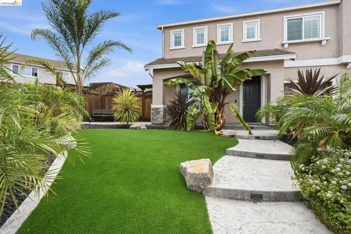 Contemporary stucco exterior with stone accents