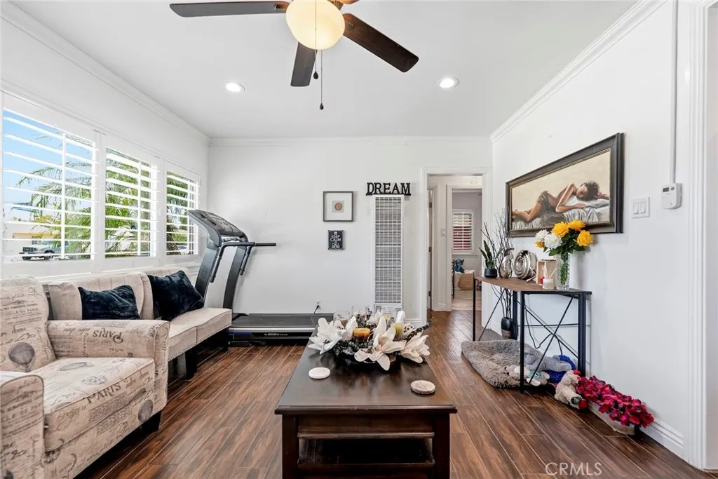 Living room/Shutters offer improved light control.