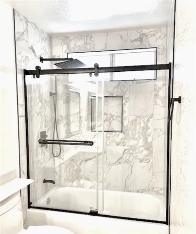 Updated in 2023 shower-tub combo in main bath.