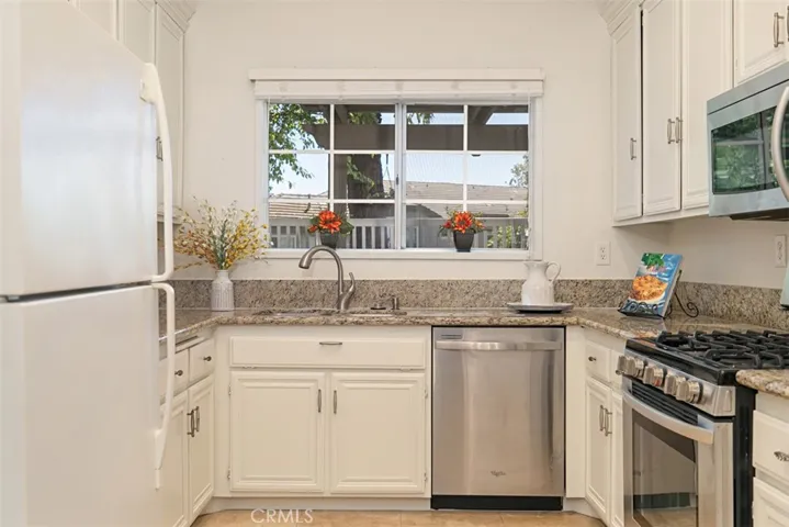 Window looks out to private patio.