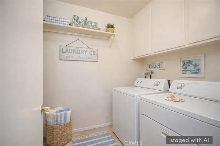 Laundry Room Staged with AI. Washer not included in rent.