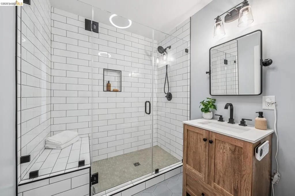 Renovated lower bathroom.