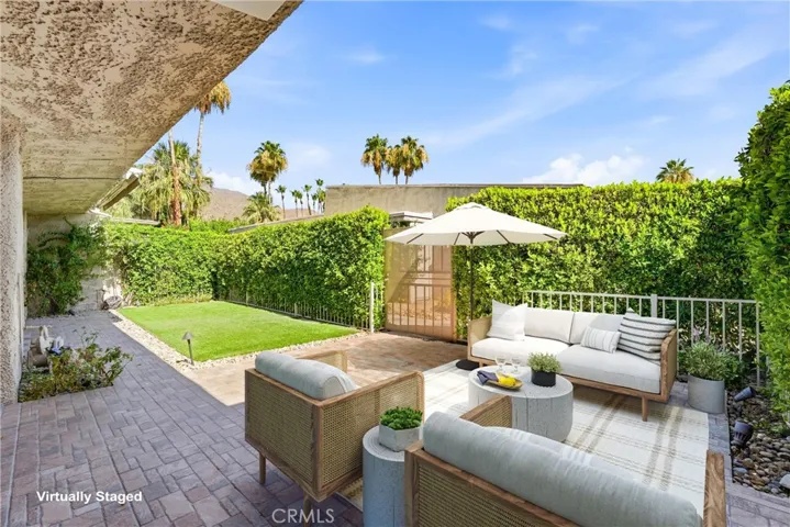 Gated private courtyard virtually staged