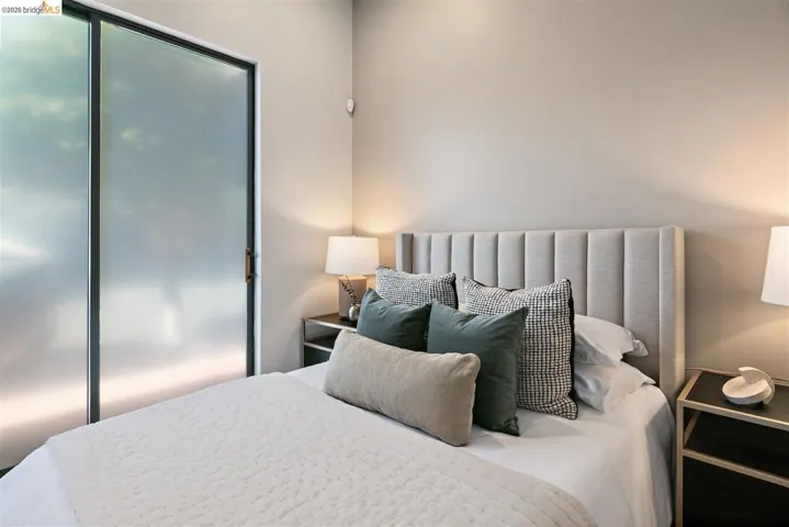 Frosted glass sliding doors with black framing