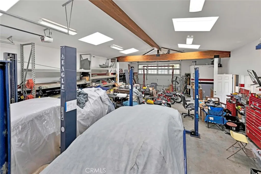 Interior of garage showing lift.