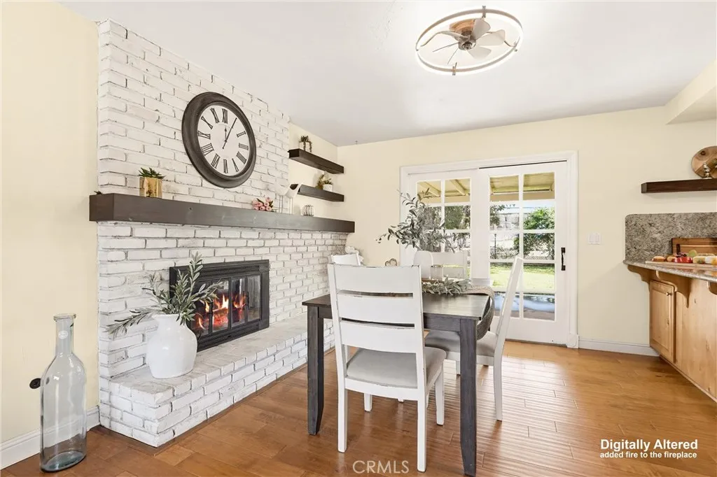 Cozy dining area with fireplace