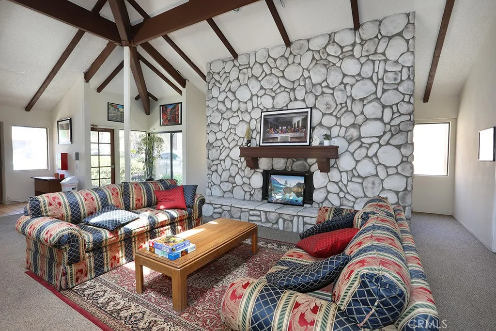Cozy fireplace for gathering and hosting guests