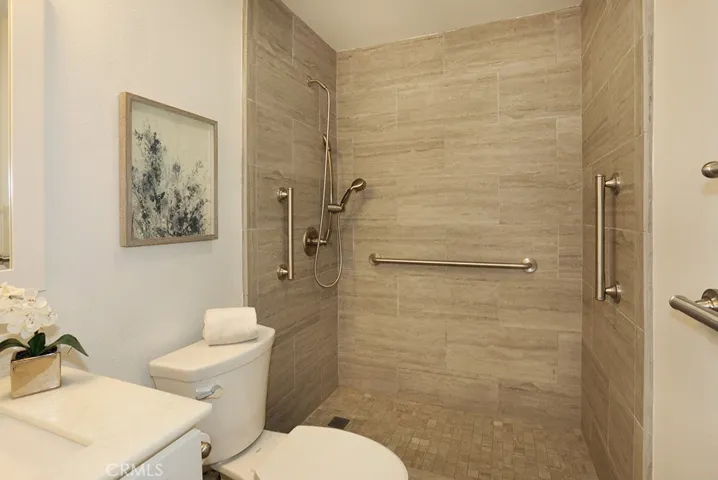 Walk in shower with grab bars