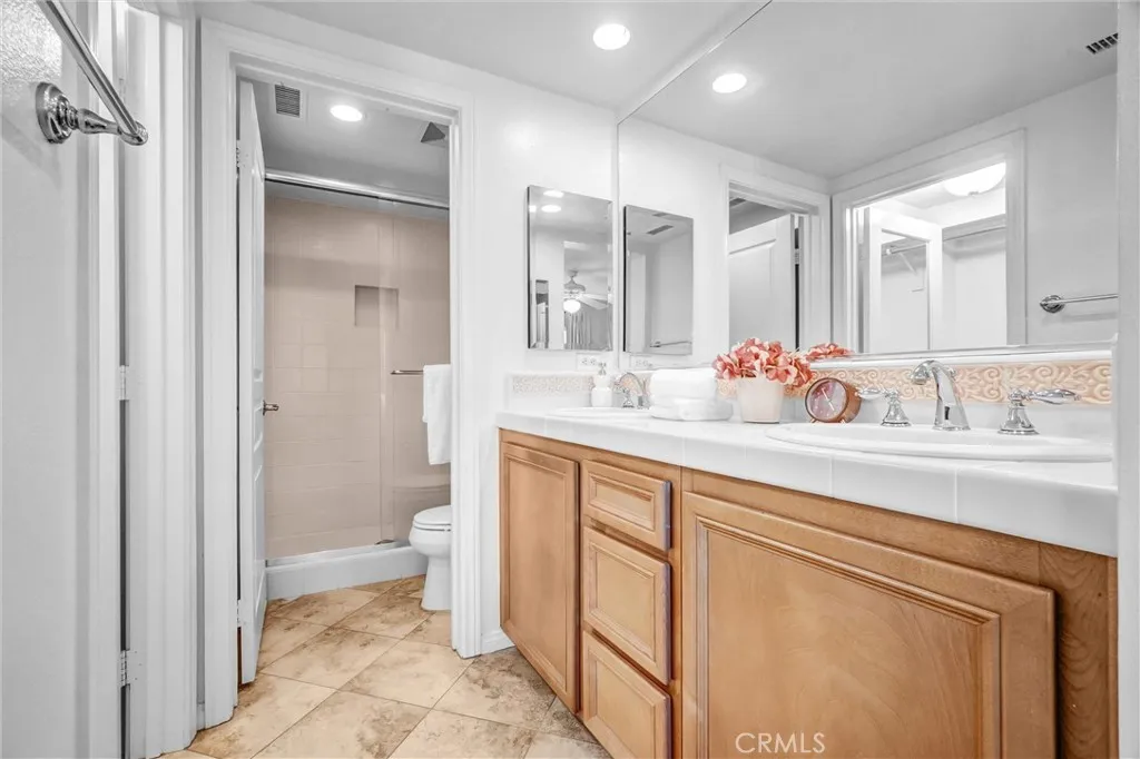 Primary Bathroom with Dual Sinks, Separate Private Water Closet with walk-in Shower